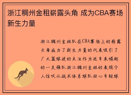 浙江稠州金租崭露头角 成为CBA赛场新生力量